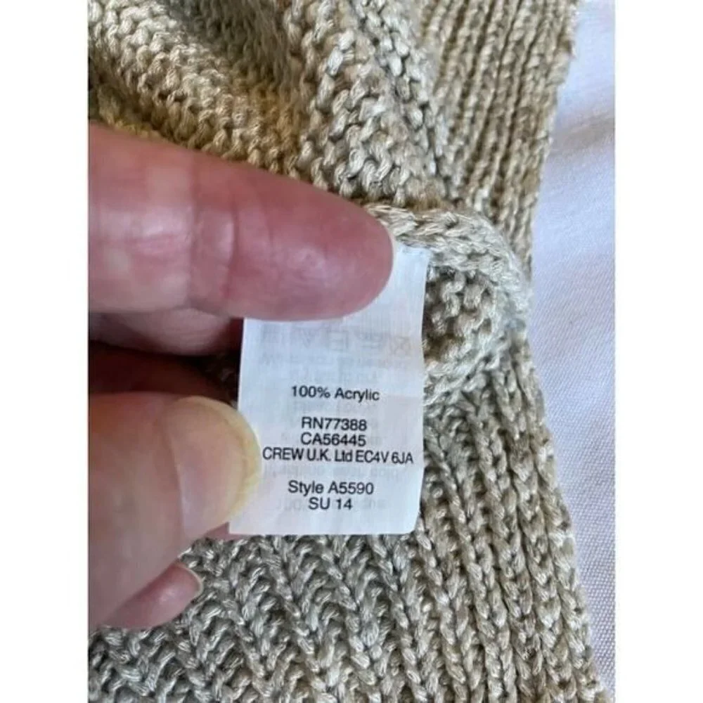 J. CREW Women's Sweater Sz Small Oatmeal Knit Ribbed Collar Hem Wrist Soft NEW